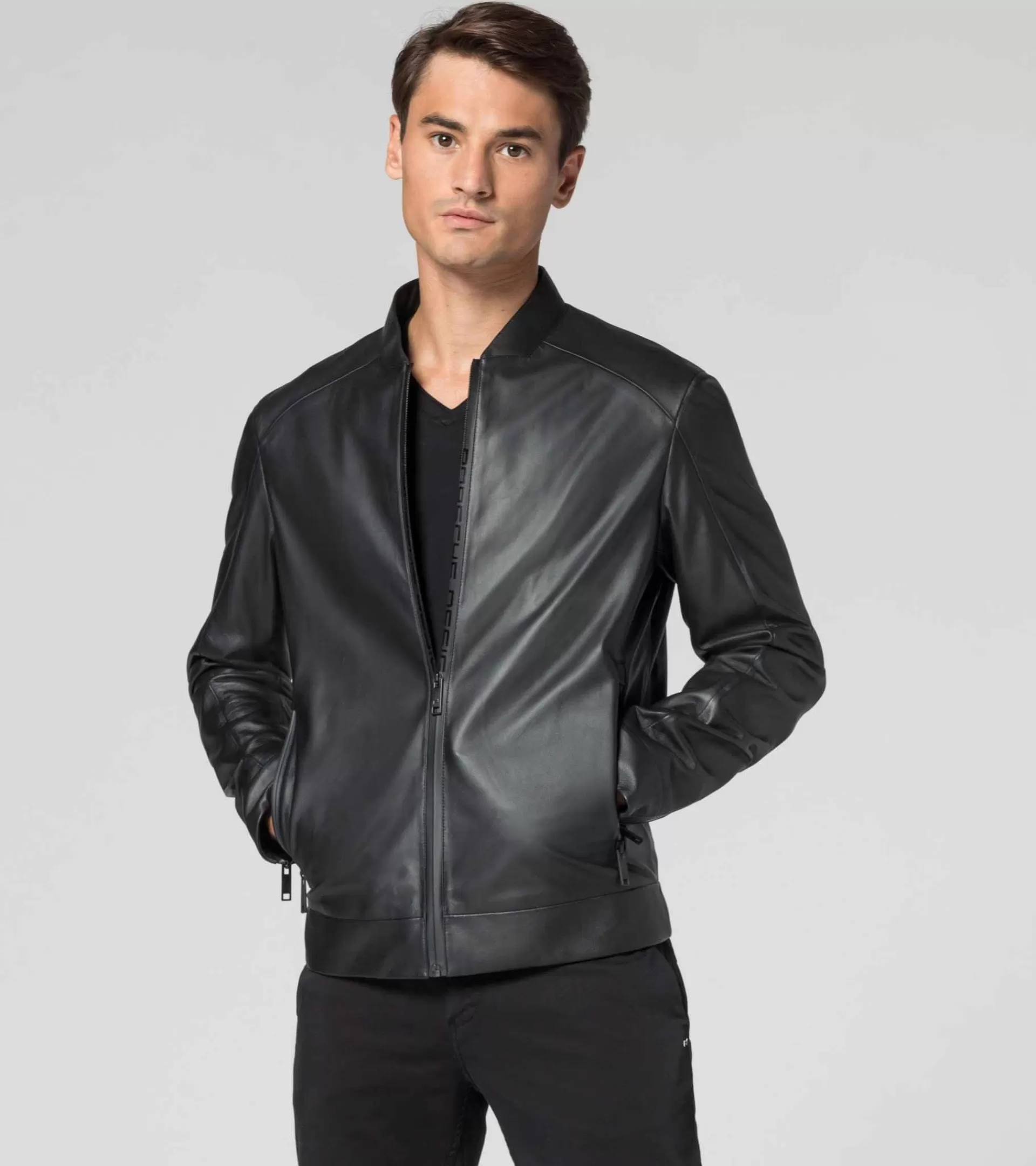 Porsche Design Active Leather Jacket Jet Black New