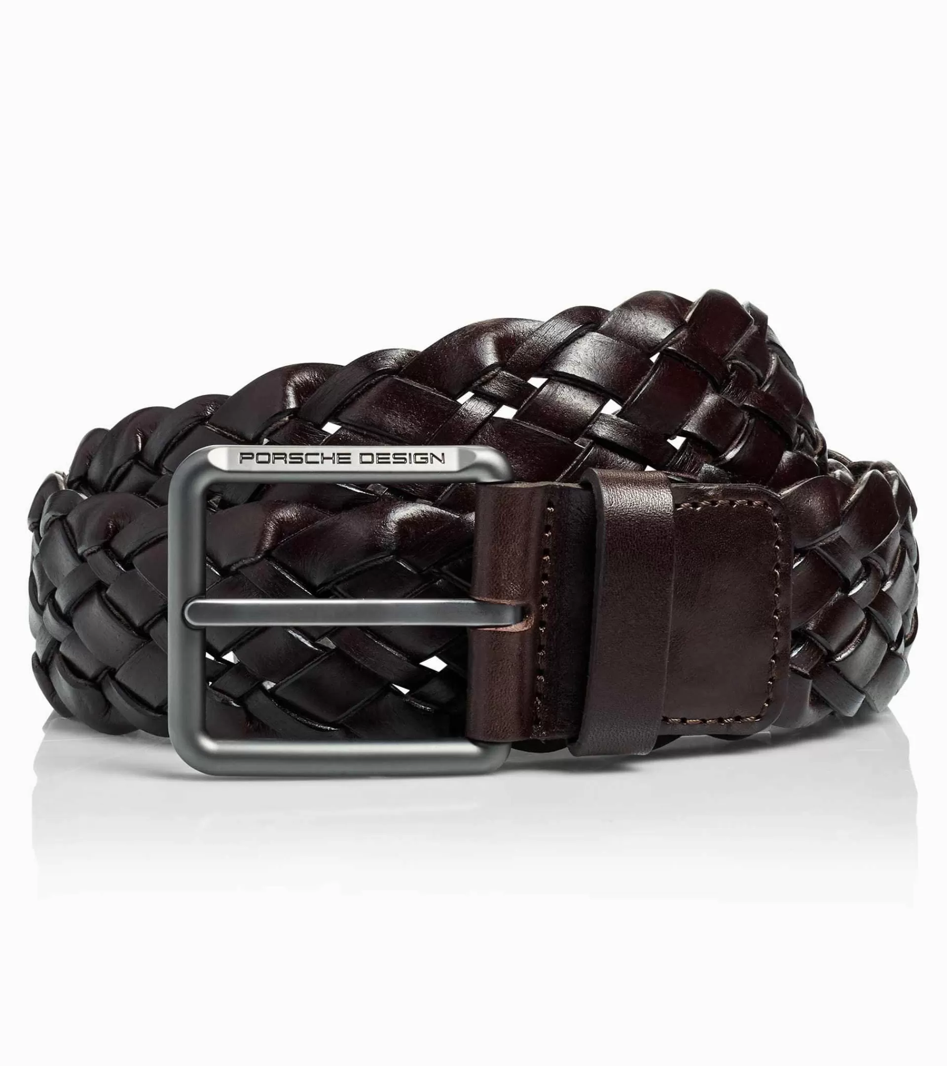 Porsche Design Cinto Casual Braided Pin Buckle Dark Brown, Titanium Fashion