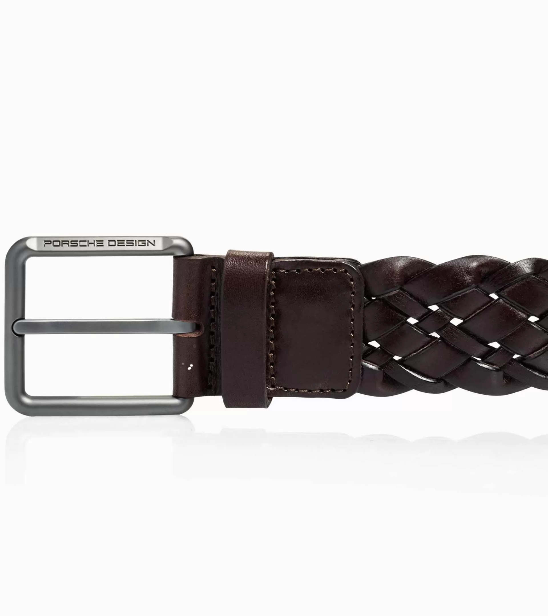 Porsche Design Cinto Casual Braided Pin Buckle Dark Brown, Titanium Fashion